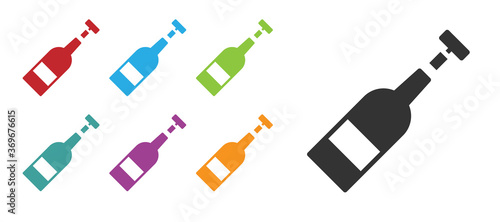 Black Opened bottle of wine icon isolated on white background. Set icons colorful. Vector Illustration.