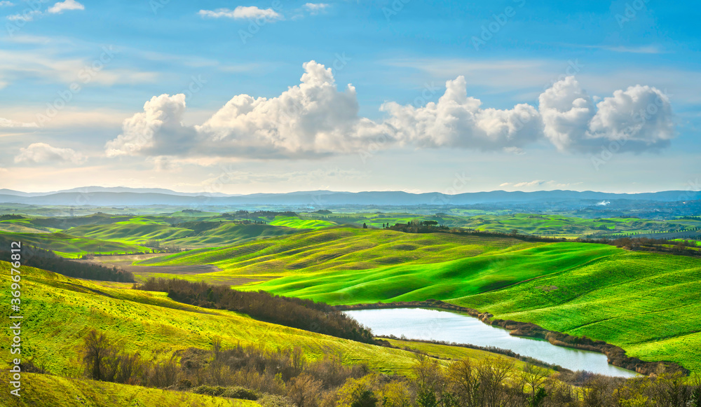 Tuscany, small lake and rural landscape on sunset, Siena Italy. Tuscany, small lake and rural landscape on sunset, Siena Italy.