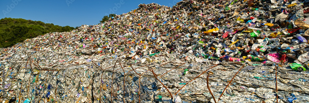 Large heap of garbage inside a processing plant