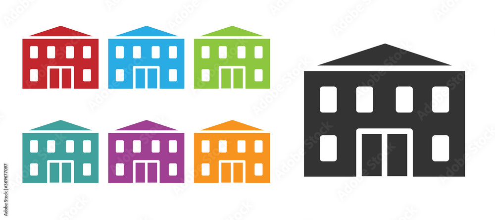 Black School building icon isolated on white background. Set icons colorful. Vector Illustration.