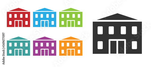 Black School building icon isolated on white background. Set icons colorful. Vector Illustration.