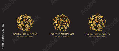 Initial letter A B C Luxury Logo template. Elegant line art  Letter emblem . Retro Vintage 
 or Logotype Vector Monogram design elements trendy linear style floral badge 
fashion, beauty 