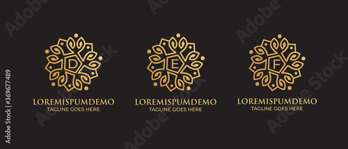 Initial letter D E F Luxury Logo template. Elegant line art  Letter emblem . Retro Vintage 
 or Logotype Vector Monogram design elements trendy linear style floral badge 
fashion, beauty and jewelry 