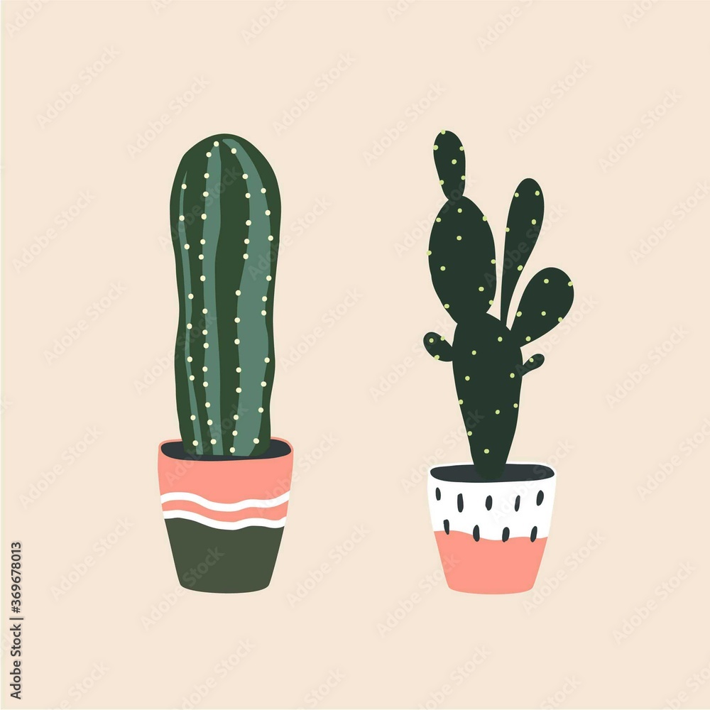Cactus in ceramic flowerpot. Houseplant isolated. Set collection. Trendy hugge style, urban jungle decor. Hand drawn sketch naive art. Print, poster, banner, wallpaper. Green, pink, beige, black color Cactus in ceramic flowerpot. Houseplant isolated. Set collection. Trendy hugge style, urban jungle decor. Hand drawn sketch naive art. Print, poster, banner, wallpaper. Green, pink, beige, black color