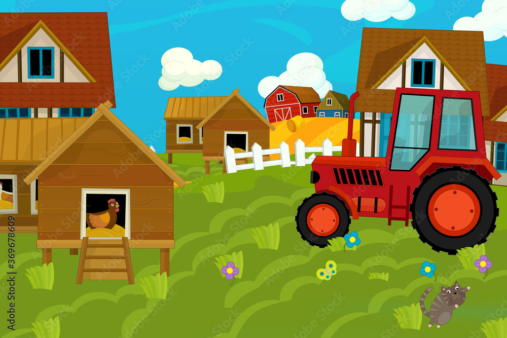 Cartoon ranch farm scene for different usage illustration