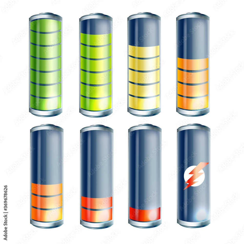 Set of 3d battery charge icons . Battery charge Set of 3d battery charge icons . Battery charge