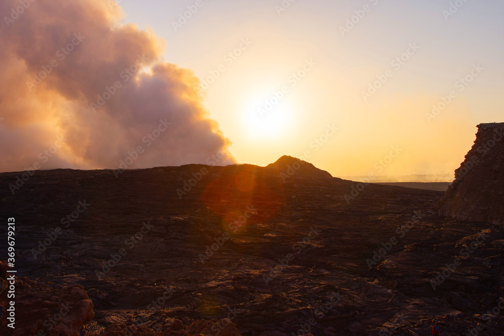 Sunrise at Erta Ale volcanic crater, Ethiopia