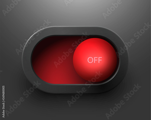 Black/red led light power button OFF. Realistic vector illustration EPS10
