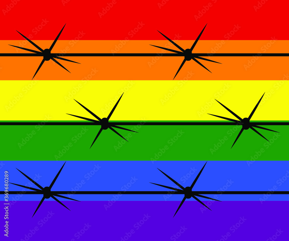 LGBT flag and barbed wire, vector LGBT flag and barbed wire, vector
