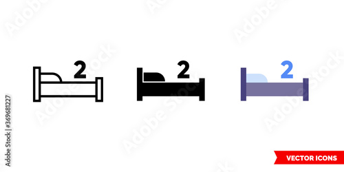 Two beds icon of 3 types. Isolated vector sign symbol.