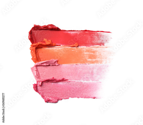 Different lipstick swatches isolated on white 
