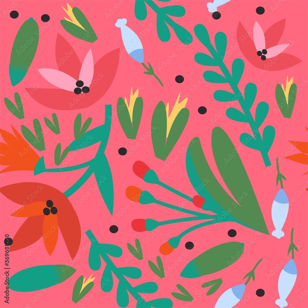 Seamless vector pattern with flowers and plants. Summer background. Seamless vector pattern with flowers and plants. Summer background.