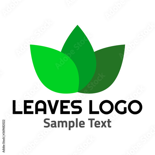 Leaves logo symbol icon sign. A three leaves logo, green shades, simple minimalist style, with a sample text.