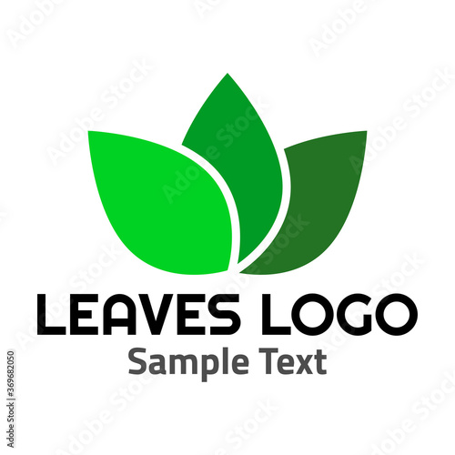 Leaves logo symbol icon sign 2. A three separated leaves logo, green shades, simple minimalist style, with a sample text.