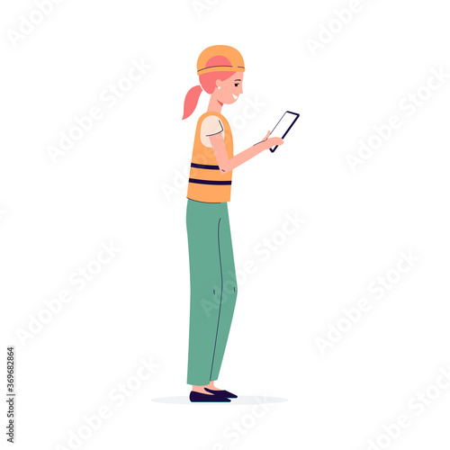 Open pit woman worker or engineer character flat vector illustration isolated.
