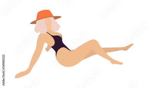 Girl with bikini lying on the ground. Vector isolated flat illustration