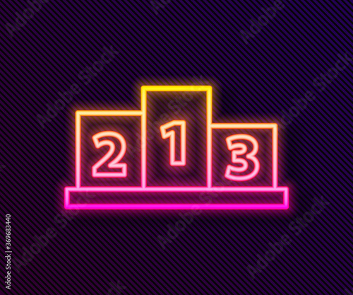 Glowing neon line Award over sports winner podium icon isolated on black background. Vector Illustration.