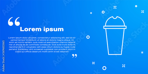 White line Milkshake icon isolated on blue background. Plastic cup with lid and straw. Vector Illustration.