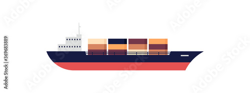 Cargo ship with containers cartoon icon, flat vector illustration isolated.