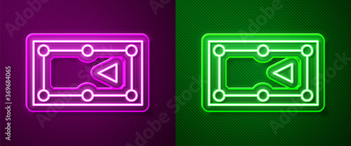 Glowing neon line Billiard table icon isolated on purple and green background. Pool table. Vector Illustration.