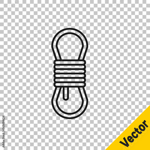 Black line Climber rope icon isolated on transparent background. Extreme sport. Sport equipment. Vector Illustration.