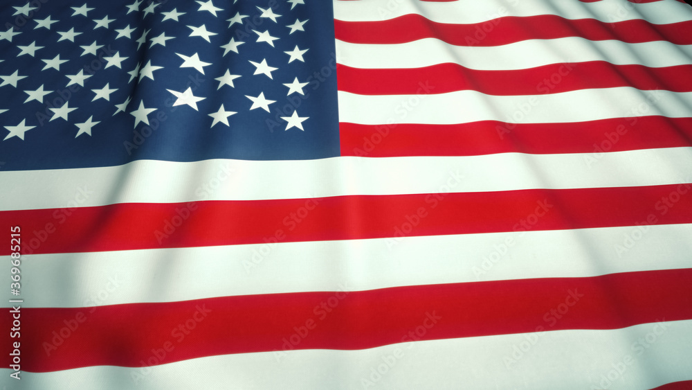 Waving realistic USA flag on background close-up Waving realistic USA flag on background close-up
