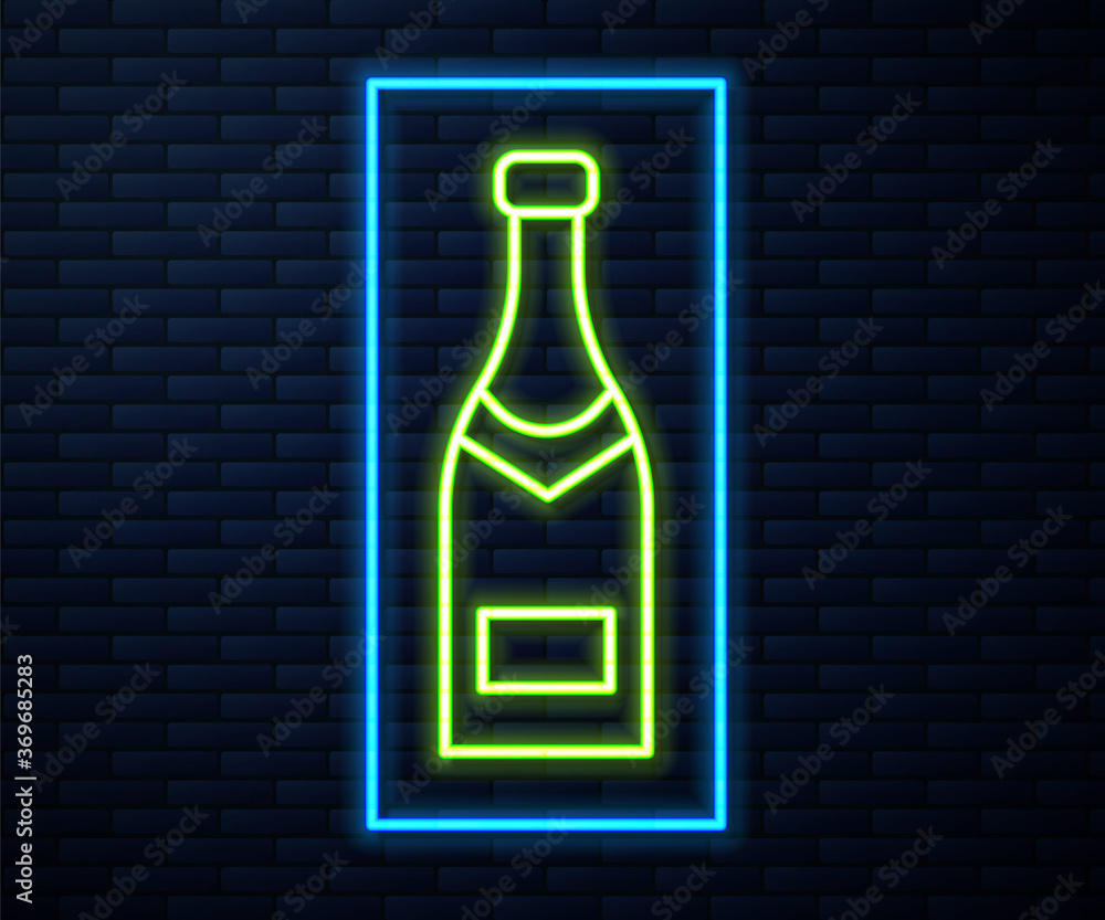 Glowing neon line Champagne bottle icon isolated on brick wall background. Vector Illustration. Glowing neon line Champagne bottle icon isolated on brick wall background. Vector Illustration.