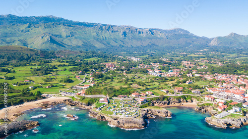 aerial view of llanes fishing town in asturias, spain