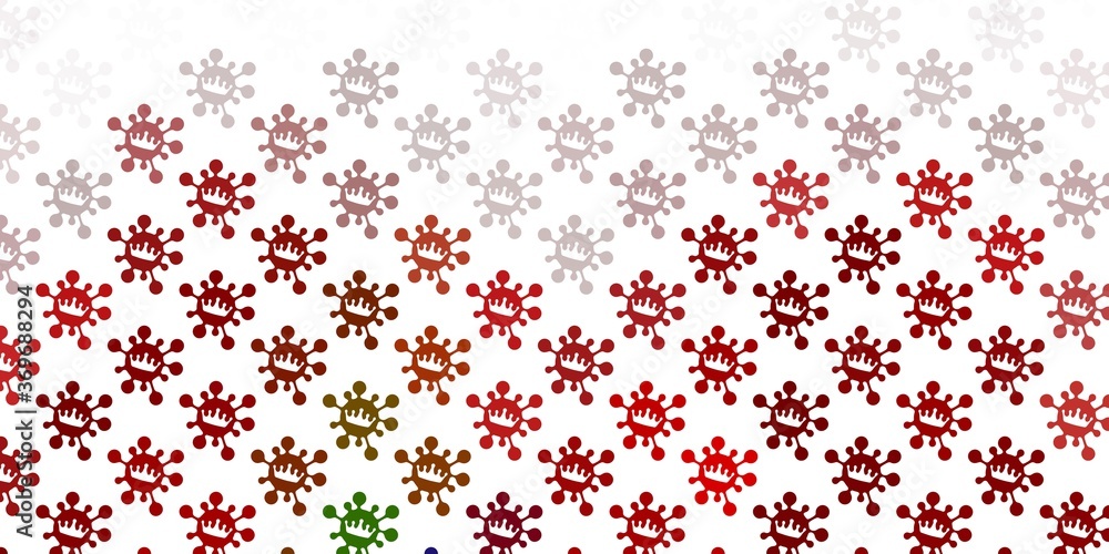 Light green, red vector backdrop with virus symbols.