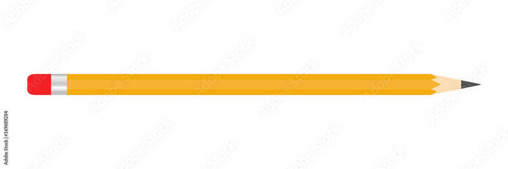 Pencil write with a red rubber band icon isolated on the white background. Vector illustration. Education equipment. Yellow pencil. Pencil write with a red rubber band icon isolated on the white background. Vector illustration. Education equipment. Yellow pencil.