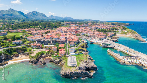 aerial view of llanes fishing town in asturias, spain photo