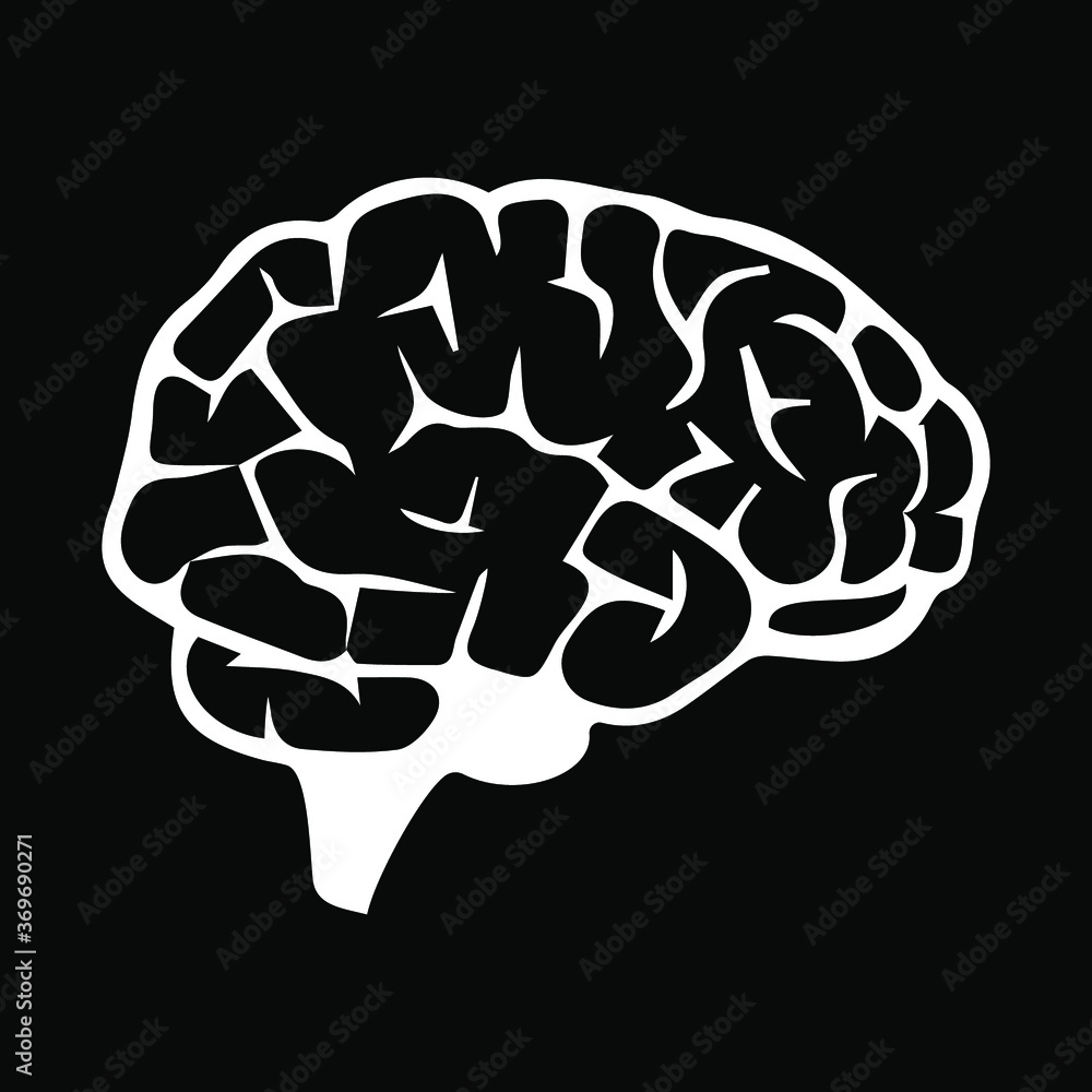 White human brain on a black background, vector White human brain on a black background, vector