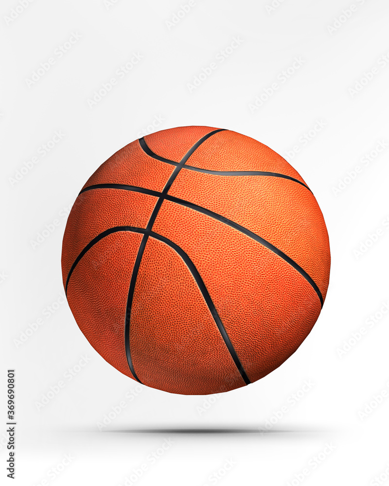Basketball ball isolated on white with shadow. Professional sport ball design. 3D illustration element.