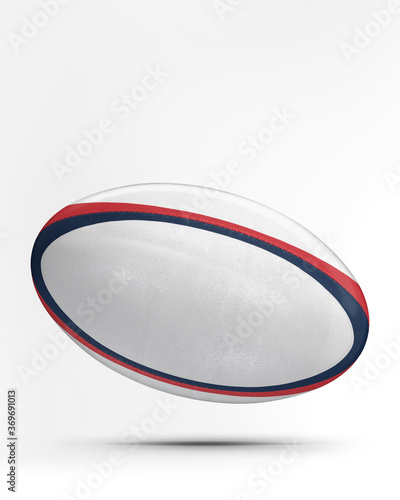 Rugby ball isolated on white with shadow. Professional sport ball design. 3D illustration element.