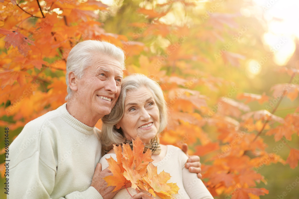 Beautiful happy senior couple with autumn leaves Beautiful happy senior couple with autumn leaves