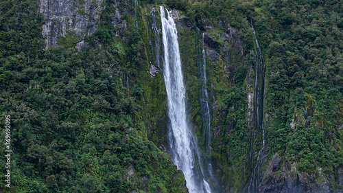 The Lady Bowen Falls in Milford Sound. The amazing view. New Zealand
