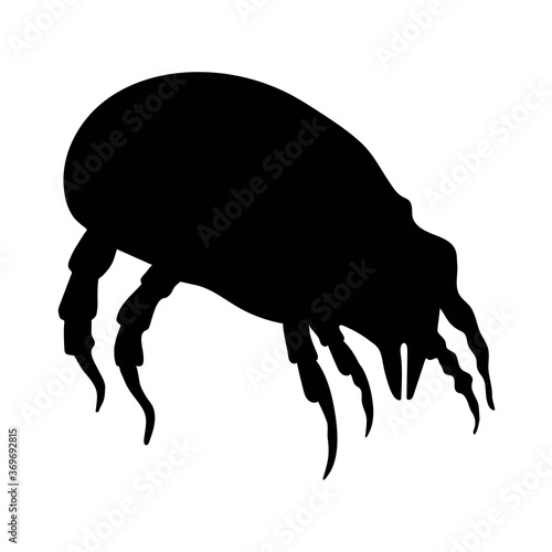 Vector illustration of a house dust mite. Logo, icon, emblem. Dust mite silhouette isolated on white background.