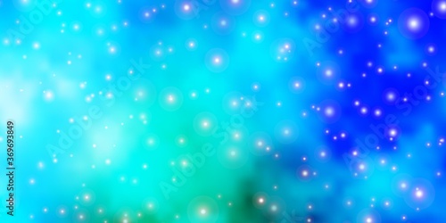 Light Blue, Green vector template with neon stars. Blur decorative design in simple style with stars. Theme for cell phones.