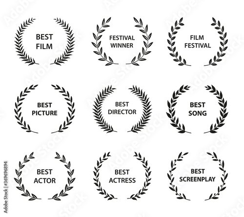 Set of black and white silhouette laurel foliate  wreaths depicting an award  achievement   nobility. Vector illustration.