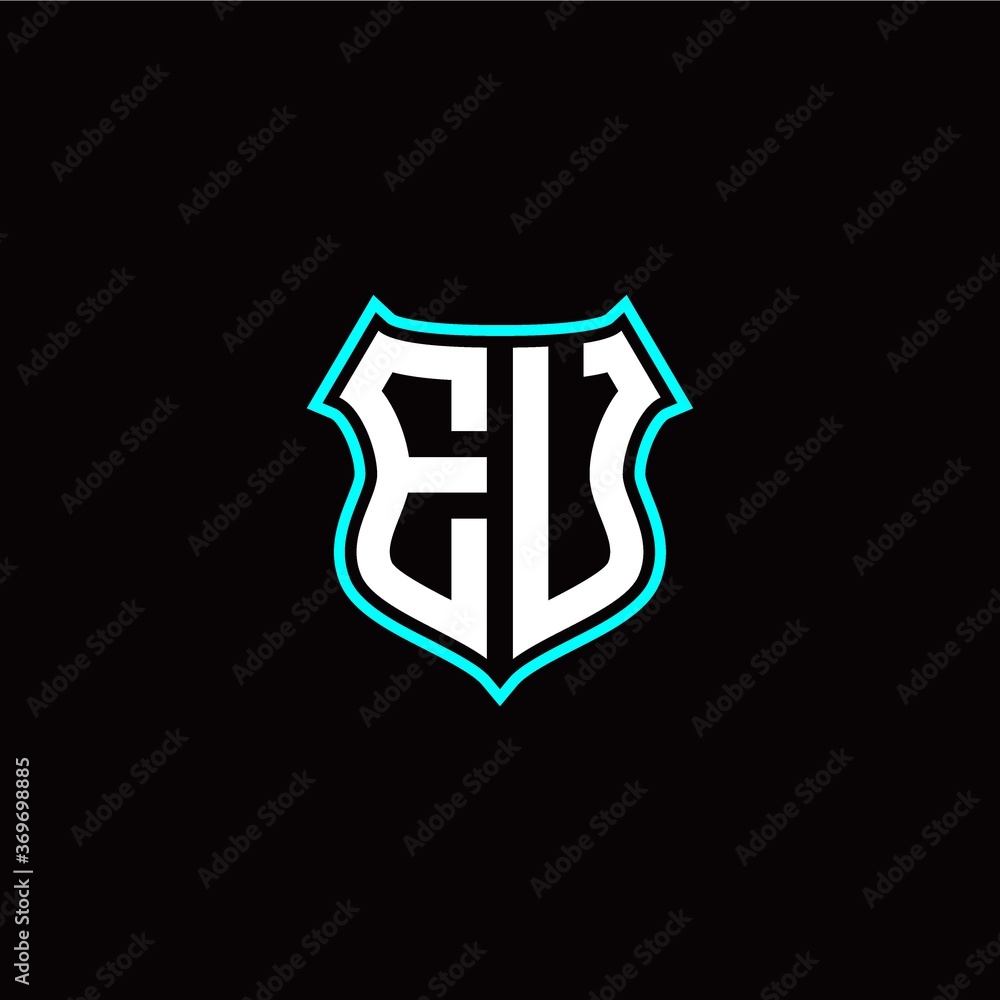 E U initials monogram logo shield designs modern