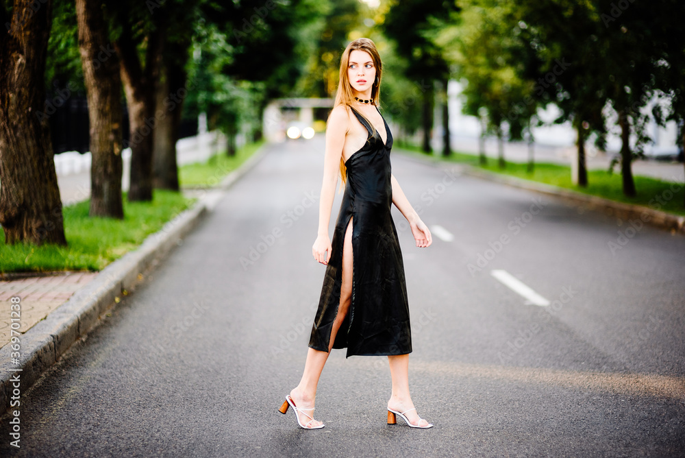 portrait beautiful girl in black dress outdoors portrait beautiful girl in black dress outdoors