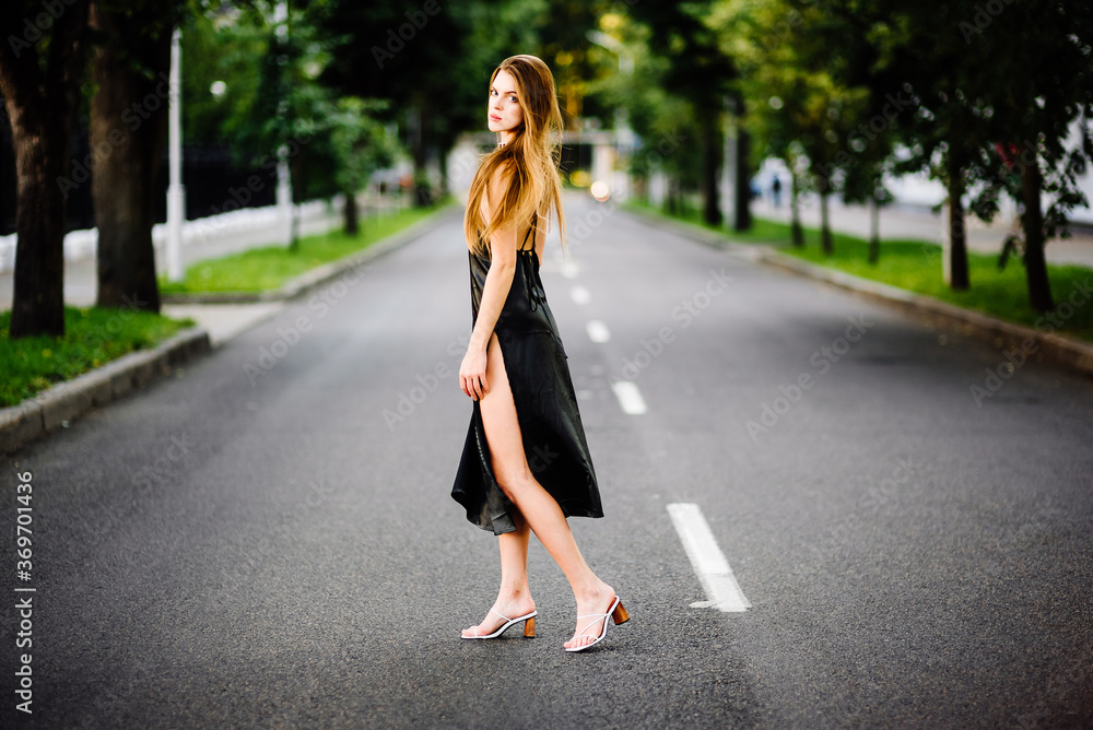 portrait beautiful girl in black dress outdoors portrait beautiful girl in black dress outdoors