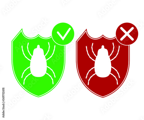 Two green and red mite shields on a white background, vector