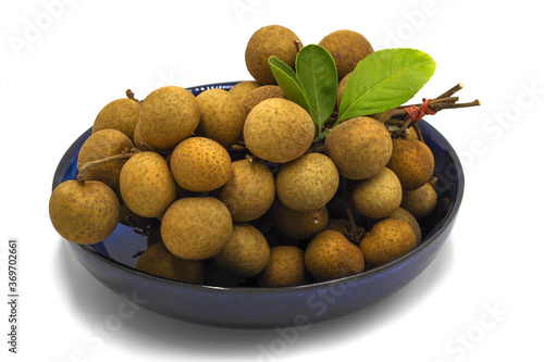 Bunch of fresh Longan (Dimocarpus longan) on ceramic plate with white background. photo