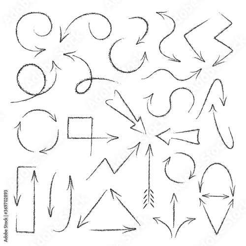 Grunge arrows set on white. Hand drawn vector arrows.