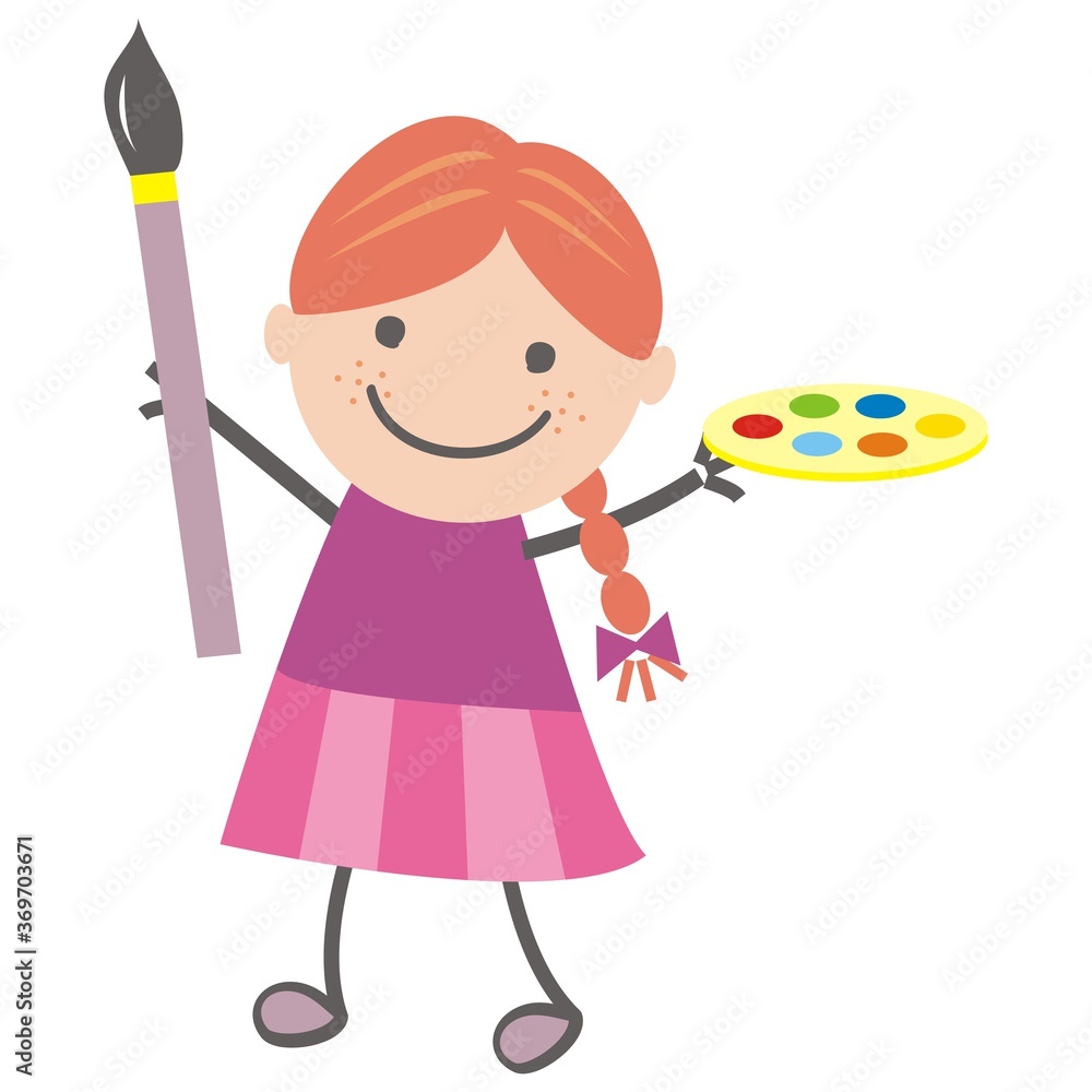 Girl and painting, vector illustration Girl and painting, vector illustration