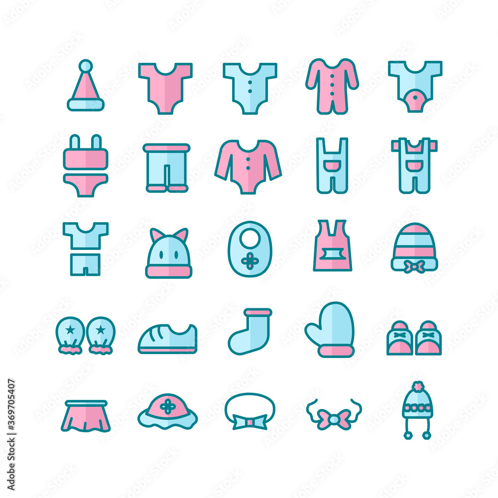 Baby Clothes icon set vector flat line for website, mobile app ...