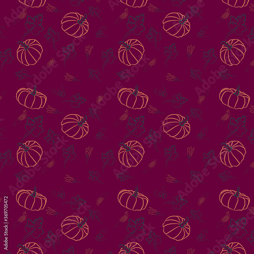 Autumn harvest.Orange pumpkin seamless pattern.