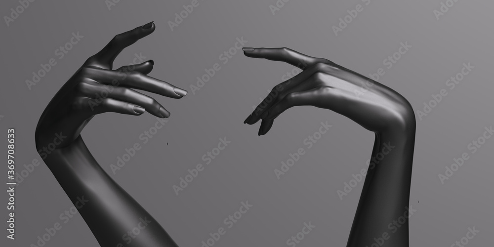 Relaxed delicate hand gestures, black female mannequin hands 3d rendering  concept Stock Illustration