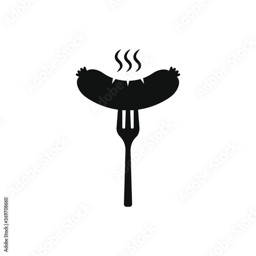 Grilled sausage on fork icon isolated on white background. Vector illustration
